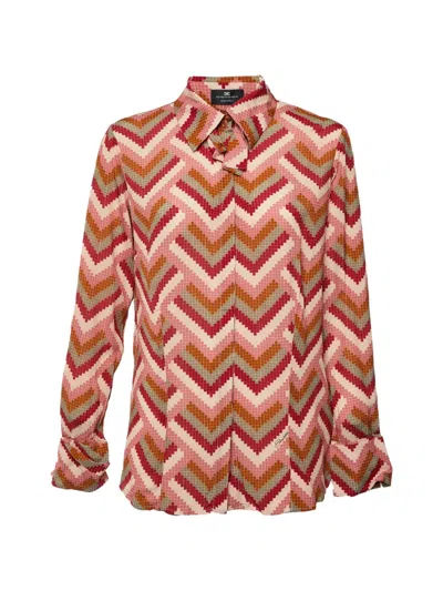Pre-owned Elisabetta Franchi Chevron-print Crepe Shirt In Red