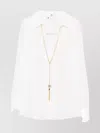 Elisabetta Franchi Chic Long Sleeve Sheer Top With Chain In Gray
