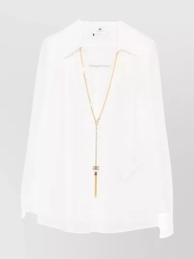 ELISABETTA FRANCHI CHIC LONG SLEEVE SHEER TOP WITH CHAIN