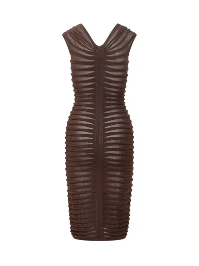Elisabetta Franchi Chic Midi Suit Dress In Cacao