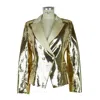 Elisabetta Franchi Chic Sequined Double-breasted Yellow Jacket