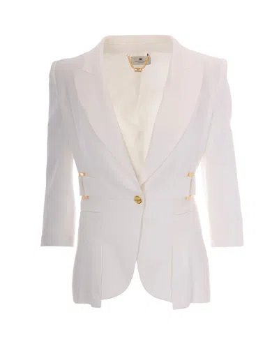 Elisabetta Franchi Giacca Misto Lino Avorio In White