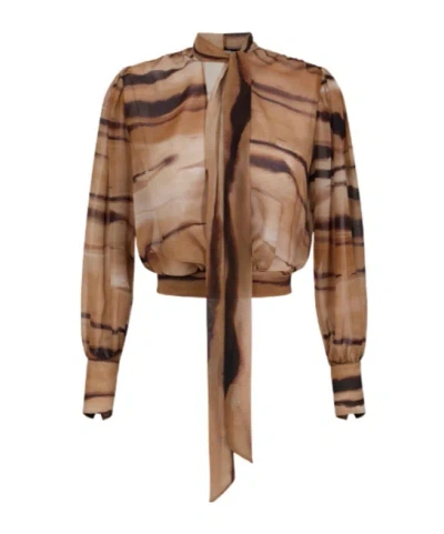 Elisabetta Franchi Chiffon Blouse With Tiger Print In Brown