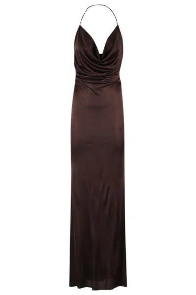 Elisabetta Franchi Chocolate Jersey Evening Dress With Deep V-neckline In  Brown | ModeSens