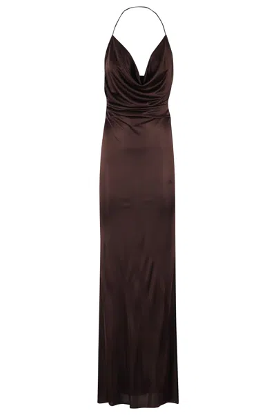 Elisabetta Franchi Open-back Jersey Maxi Dress In Brown