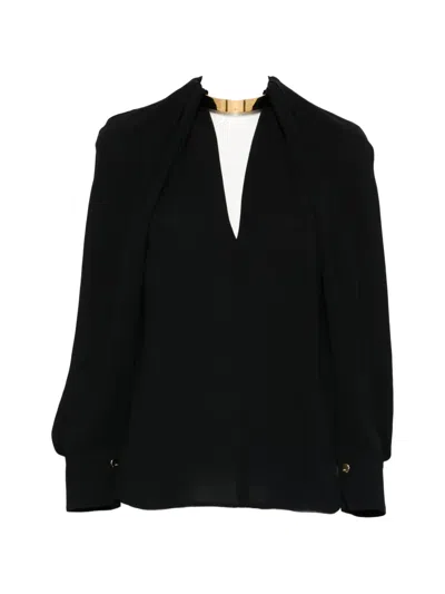 Elisabetta Franchi Choker V-neck Blouse In Black