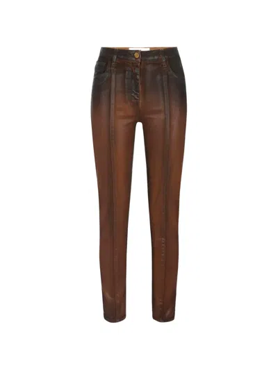 Elisabetta Franchi Cigarette Jeans With Laminated Effect In Brown