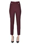 Elisabetta Franchi High Waist Tight Fit Trousers With Gold Button Detail In Red