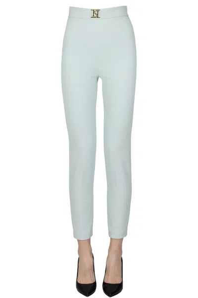 Elisabetta Franchi Mint Green Stretch Crepe Straight Trousers