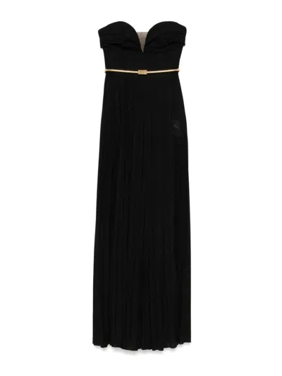 Elisabetta Franchi Pleated Lurex Jersey Red Carpet Dress With Belt In Black