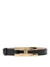 Elisabetta Franchi Black Faux Leather Belt With Gold Logo  In Black
