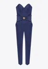 Elisabetta Franchi Sweetheart Neckline Jumpsuit With Jewel Detailing And Silhouette In Blue