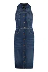 Elisabetta Franchi Denim Midi Dress With Button Placket In Blue