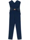 Elisabetta Franchi Flowing Crepe Jumpsuit With Macro Blue Bow