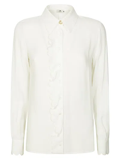 ELISABETTA FRANCHI CLASSIC RUFFLE-TRIMMED SILK BLOUSE