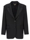 Elisabetta Franchi Double-breasted Wool Blazer With Flap Pockets In Black