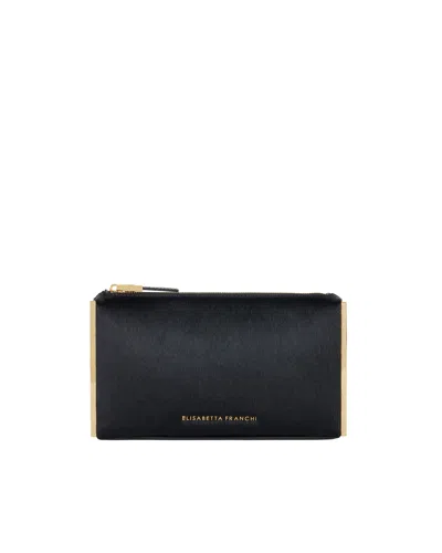 Elisabetta Franchi Pony Hair Gold-accented Clutch In Black