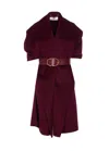 Elisabetta Franchi Structured Bordeaux Coat With Textured Belt In Burgundy