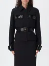 Elisabetta Franchi Belted Fitted Jacket With Glossy Accents In Black