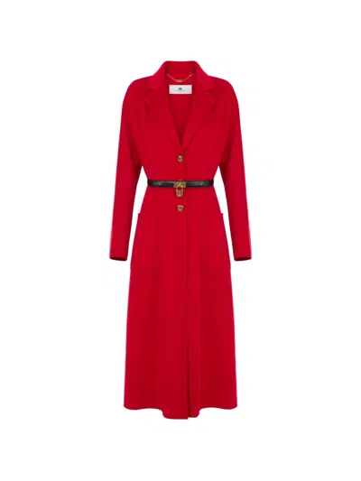 Elisabetta Franchi Coat In Double Cloth With Belt In Red