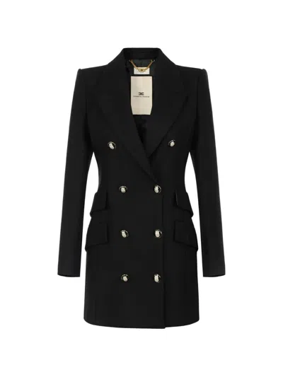 Elisabetta Franchi Coat In Double Layer Crêpe Fabric In 블랙