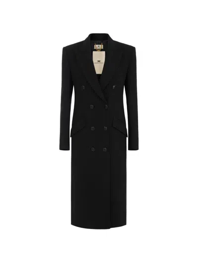 Elisabetta Franchi Coat In Double Layer Crêpe Fabric In Black