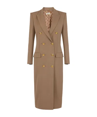 Elisabetta Franchi Coat In Gabardine Fabric In Brown