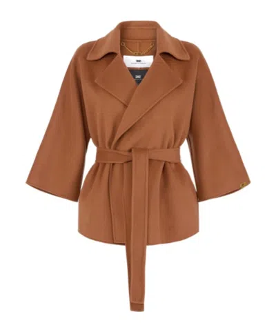 Elisabetta Franchi Coat In Wool Cloth In Brown