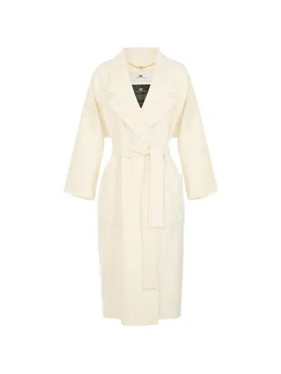 Elisabetta Franchi Coat In Wool Double Cloth In White