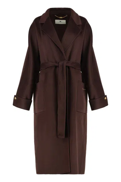 Elisabetta Franchi Coat Made Of Wool Blend Fabric In Brown