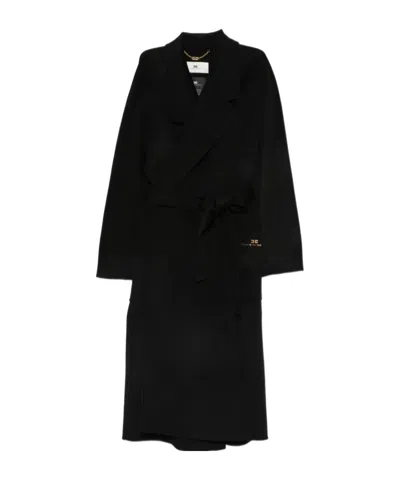 Elisabetta Franchi Coat With Logo Plaque And Tie-waist In Black