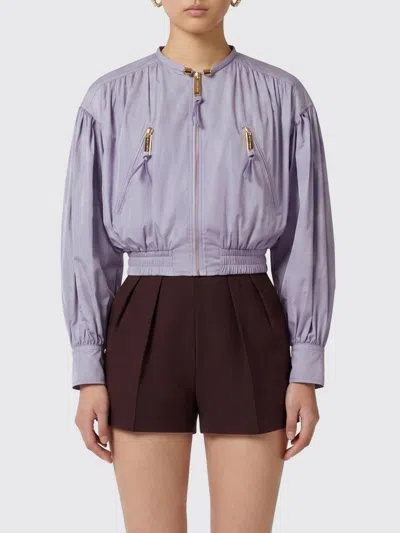Elisabetta Franchi Zip-up Crewneck Bomber Jacket In Purple