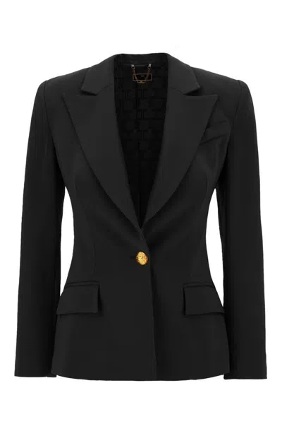 Elisabetta Franchi Viscose Blazer With Chest Pocket And Padded Shoulders In 110