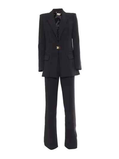 Elisabetta Franchi Double Layer Stretch Crepe Suit In Black