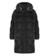 Elisabetta Franchi Black Satin Hooded Padded Coat In Black