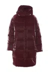 Elisabetta Franchi Satin Hooded Puffer Coat In Red
