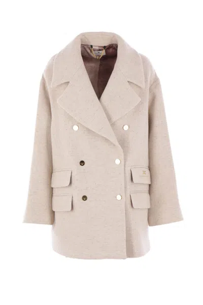 Elisabetta Franchi Double-breasted Gold-button Coat In Neutral