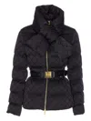 Elisabetta Franchi Jacquard Sail Fabric Down Jacket With Belt Clothing In Black
