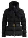 Elisabetta Franchi Jacquard Sail Fabric Down Jacket With Belt Clothing In Black