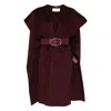 Elisabetta Franchi Structured Bordeaux Coat With Textured Belt In Black