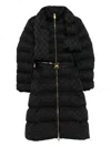 Elisabetta Franchi Quilted Coat With Belt And High Collar In Black