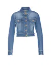 Elisabetta Franchi Denim Jacket Short Gold Buttons In Blue