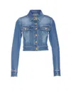 Elisabetta Franchi Denim Jacket Short Gold Buttons In Blue