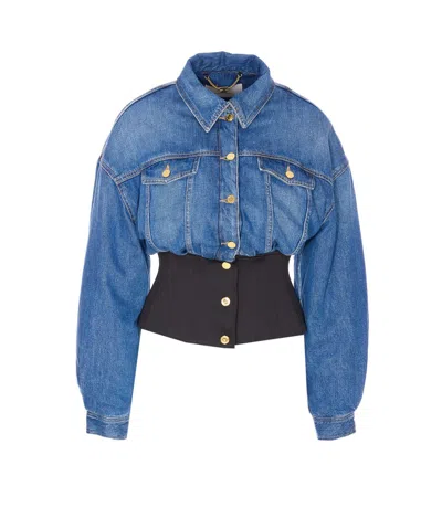 Elisabetta Franchi Jacket With Chest Pockets And Contrast Waistband In Blue