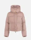 Elisabetta Franchi Sunrise Velvet Down Jacket With Hood In Pink