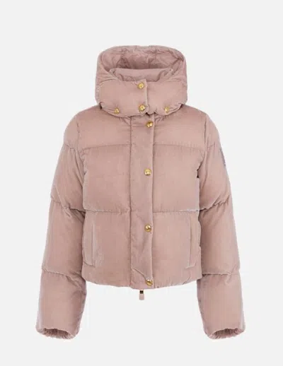 Elisabetta Franchi Sunrise Velvet Down Jacket With Hood In Pink