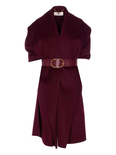 Elisabetta Franchi Belted Wool Cape In Red
