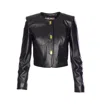 Elisabetta Franchi Leather Jacket With Monogram Metal Details In Black