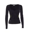 Elisabetta Franchi Corset-detail Long-sleeve T-shirt In Black