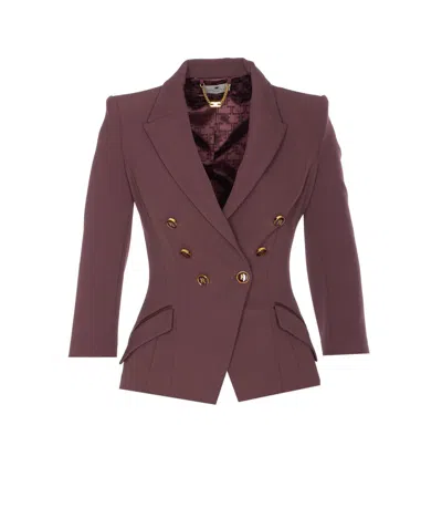 Elisabetta Franchi Bordeaux Jacket Gold-tone Buttons In Pink